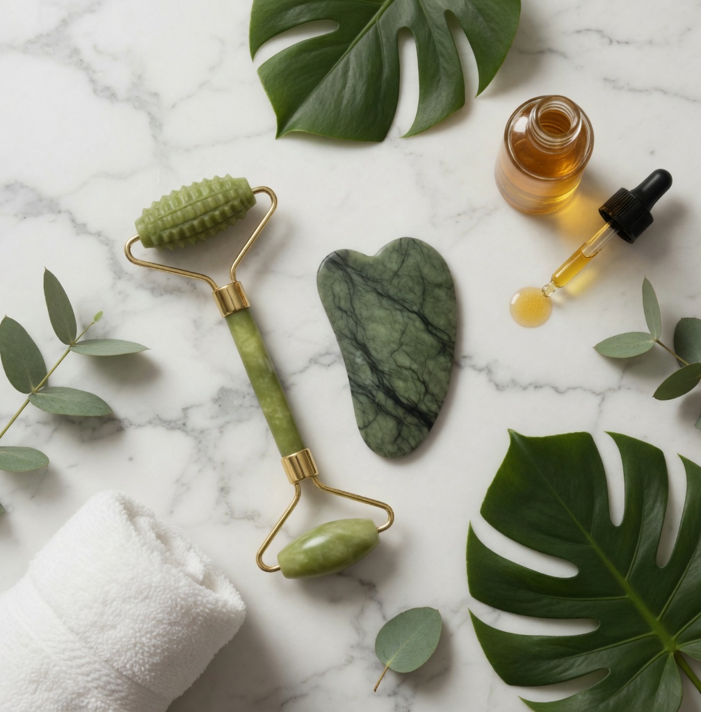 Gua Sha tool flat lay